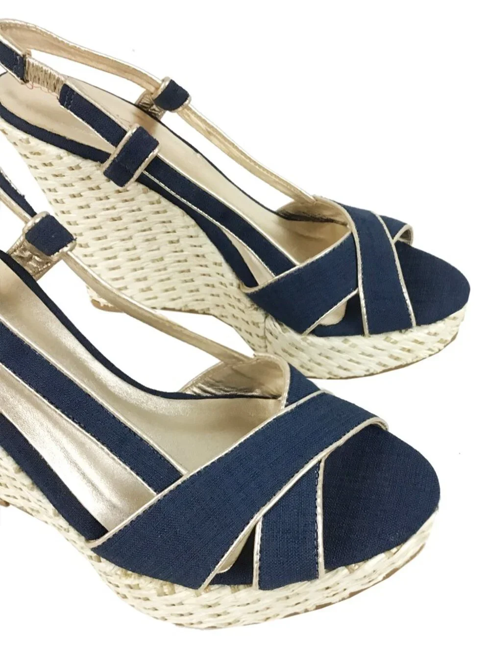 Lilly Pulitzer Navy Ashley Canvas Wedge Sandal NWOT